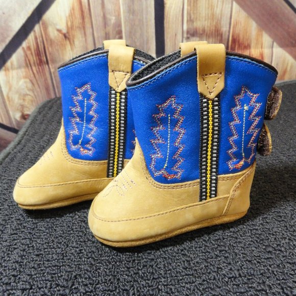 Cowboy style Old West Embroidered Leather upper booties sz 2 - Picture 1 of 7